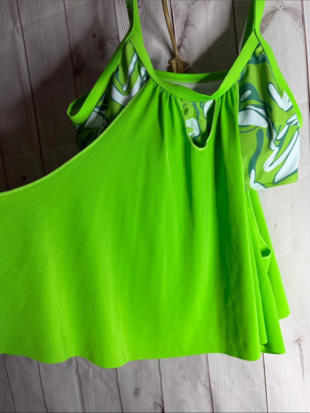 Women's Neon Green Flounce Tankini and shorts swim suit 2xl-1144 - Picture 7 of 10